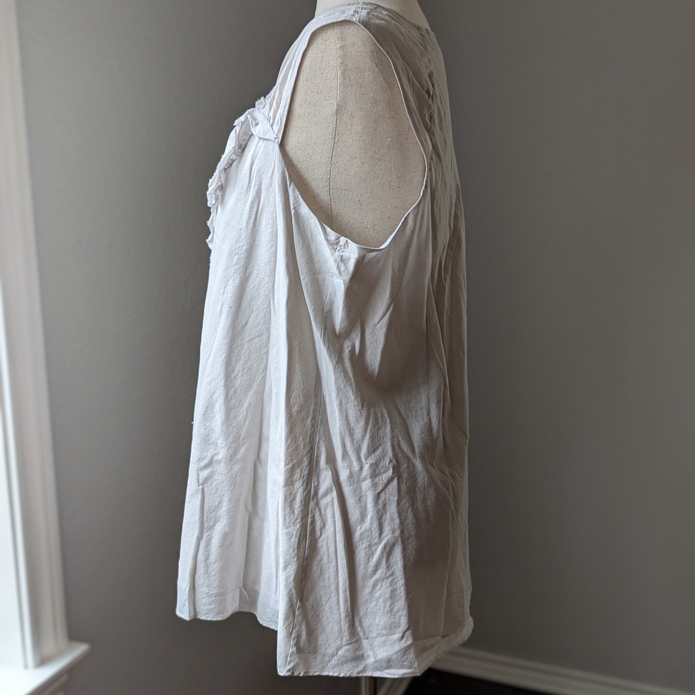 Banana Republic XL Cream Beige Ruffle Blouse Sleeveless 100% Cotton Romantic Top - Picture 4 of 11